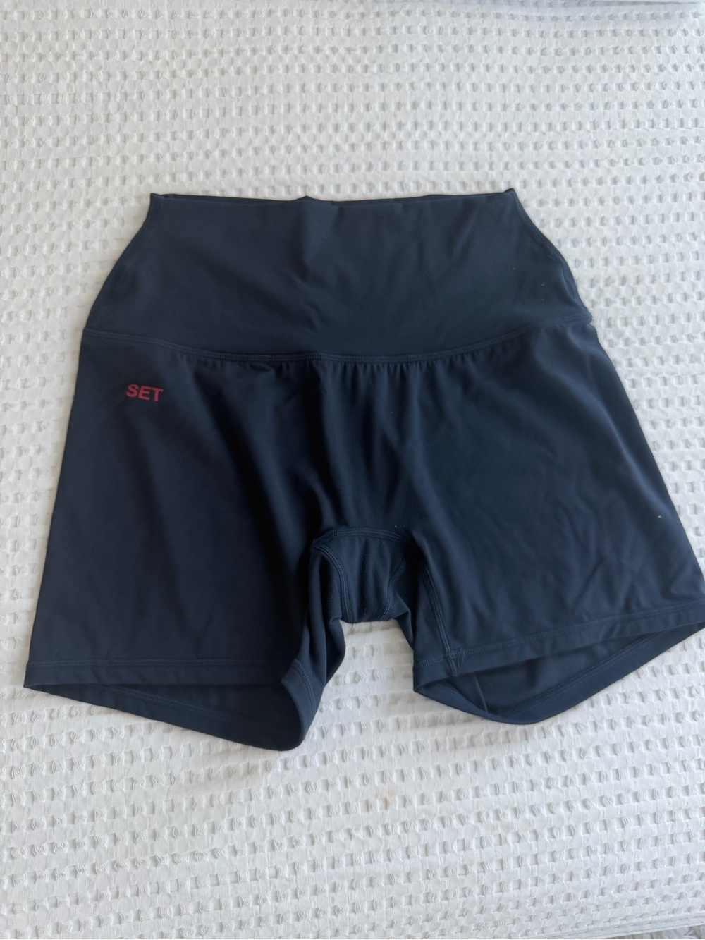 SET Active Navy High-Waist Bike Shorts with Red Logo